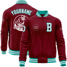 Load image into Gallery viewer, Custom Crimson White-Aqua Bomber Varsity Letterman Zipper Jacket