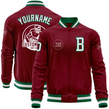 Load image into Gallery viewer, Custom Crimson White-Kelly Green Bomber Varsity Letterman Zipper Jacket