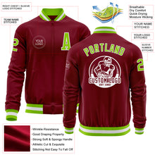 Load image into Gallery viewer, Custom Crimson Neon Green-White Bomber Varsity Letterman Zipper Jacket
