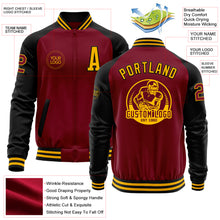 Load image into Gallery viewer, Custom Crimson Gold-Black Bomber Varsity Letterman Two Tone Zipper Jacket