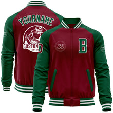 Load image into Gallery viewer, Custom Crimson Kelly Green-White Bomber Varsity Letterman Two Tone Zipper Jacket
