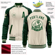 Load image into Gallery viewer, Custom Cream Green Bomber Varsity Letterman Two Tone Zipper Jacket