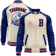 Load image into Gallery viewer, Custom Cream Red Royal-White Bomber Varsity Letterman Two Tone Zipper Jacket