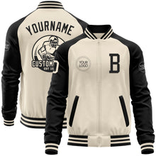 Load image into Gallery viewer, Custom Cream Black Bomber Varsity Letterman Two Tone Zipper Jacket