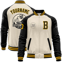 Load image into Gallery viewer, Custom Cream Gold-Black Bomber Varsity Letterman Two Tone Zipper Jacket