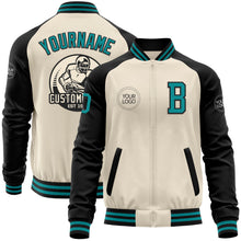 Load image into Gallery viewer, Custom Cream Teal-Black Bomber Varsity Letterman Two Tone Zipper Jacket
