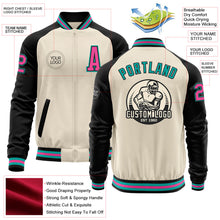Load image into Gallery viewer, Custom Cream Pink Black-Aqua Bomber Varsity Letterman Two Tone Zipper Jacket