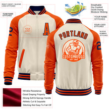 Load image into Gallery viewer, Custom Cream Navy-Orange Bomber Varsity Letterman Two Tone Zipper Jacket