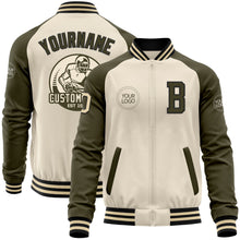 Load image into Gallery viewer, Custom Cream Black-Olive Bomber Varsity Letterman Two Tone Zipper Jacket