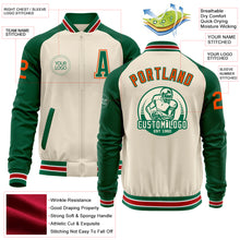 Load image into Gallery viewer, Custom Cream Orange Kelly Green-White Bomber Varsity Letterman Two Tone Zipper Jacket