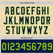 Load image into Gallery viewer, Custom Cream Neon Green-Navy Bomber Varsity Letterman Two Tone Zipper Jacket