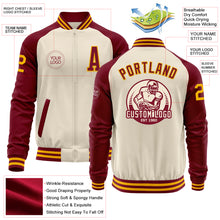 Load image into Gallery viewer, Custom Cream Gold-Crimson Bomber Varsity Letterman Two Tone Zipper Jacket