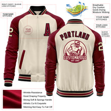 Load image into Gallery viewer, Custom Cream Black Crimson-City Cream Bomber Varsity Letterman Two Tone Zipper Jacket