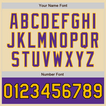 Load image into Gallery viewer, Custom Cream Gold Black Purple-White Bomber Varsity Letterman Two Tone Zipper Jacket