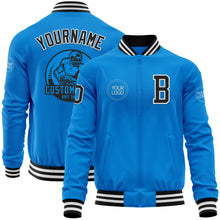 Load image into Gallery viewer, Custom Powder Blue Black-White Bomber Varsity Letterman Zipper Jacket