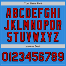 Load image into Gallery viewer, Custom Powder Blue Red-Black Bomber Varsity Letterman Zipper Jacket