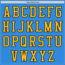 Load image into Gallery viewer, Custom Powder Blue Gold-Black Bomber Varsity Letterman Zipper Jacket