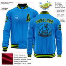 Load image into Gallery viewer, Custom Powder Blue Black-Neon Green Bomber Varsity Letterman Zipper Jacket