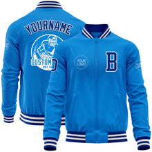 Load image into Gallery viewer, Custom Powder Blue Royal-White Bomber Varsity Letterman Zipper Jacket