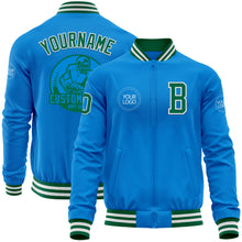 Load image into Gallery viewer, Custom Powder Blue Kelly Green-White Bomber Varsity Letterman Zipper Jacket