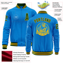 Load image into Gallery viewer, Custom Powder Blue Green-Gold Bomber Varsity Letterman Zipper Jacket