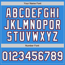 Load image into Gallery viewer, Custom Powder Blue Navy-Red Bomber Varsity Letterman Zipper Jacket