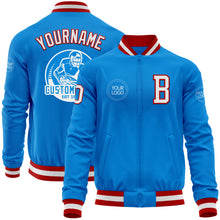 Load image into Gallery viewer, Custom Powder Blue White-Red Bomber Varsity Letterman Zipper Jacket