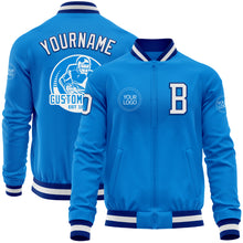 Load image into Gallery viewer, Custom Powder Blue White-Royal Bomber Varsity Letterman Zipper Jacket