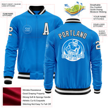Load image into Gallery viewer, Custom Powder Blue White-Black Bomber Varsity Letterman Zipper Jacket