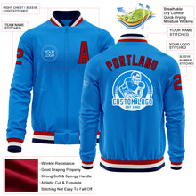 Load image into Gallery viewer, Custom Powder Blue Red-Navy Bomber Varsity Letterman Zipper Jacket