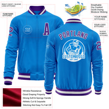 Load image into Gallery viewer, Custom Powder Blue Purple-White Bomber Varsity Letterman Zipper Jacket