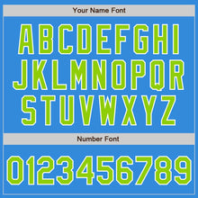 Load image into Gallery viewer, Custom Powder Blue Neon Green-White Bomber Varsity Letterman Zipper Jacket