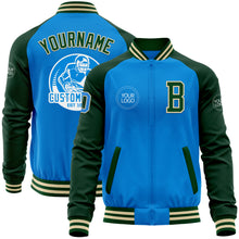 Load image into Gallery viewer, Custom Powder Blue Cream-Green Bomber Varsity Letterman Two Tone Zipper Jacket