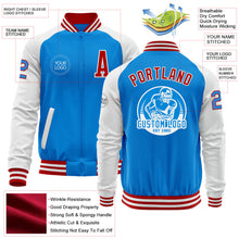 Load image into Gallery viewer, Custom Powder Blue Red-White Bomber Varsity Letterman Two Tone Zipper Jacket