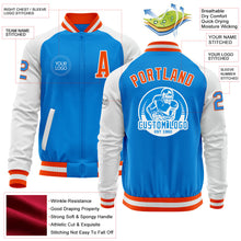 Load image into Gallery viewer, Custom Powder Blue Orange-White Bomber Varsity Letterman Two Tone Zipper Jacket