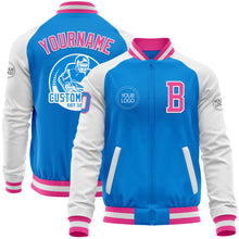 Load image into Gallery viewer, Custom Powder Blue Pink-White Bomber Varsity Letterman Two Tone Zipper Jacket
