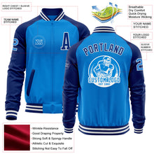 Load image into Gallery viewer, Custom Powder Blue White-Royal Bomber Varsity Letterman Two Tone Zipper Jacket