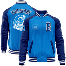 Load image into Gallery viewer, Custom Powder Blue White-Royal Bomber Varsity Letterman Two Tone Zipper Jacket