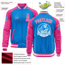 Load image into Gallery viewer, Custom Powder Blue White-Pink Bomber Varsity Letterman Two Tone Zipper Jacket