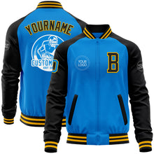 Load image into Gallery viewer, Custom Powder Blue Gold-Black Bomber Varsity Letterman Two Tone Zipper Jacket