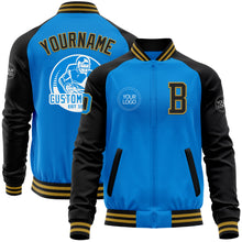 Load image into Gallery viewer, Custom Powder Blue Old Gold-Black Bomber Varsity Letterman Two Tone Zipper Jacket