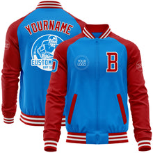 Load image into Gallery viewer, Custom Powder Blue White-Red Bomber Varsity Letterman Two Tone Zipper Jacket