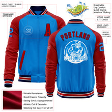 Load image into Gallery viewer, Custom Powder Blue Navy-Red Bomber Varsity Letterman Two Tone Zipper Jacket