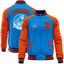 Load image into Gallery viewer, Custom Powder Blue Navy-Orange Bomber Varsity Letterman Two Tone Zipper Jacket
