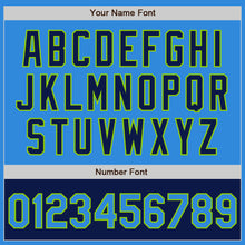 Load image into Gallery viewer, Custom Powder Blue Neon Green-Navy Bomber Varsity Letterman Two Tone Zipper Jacket