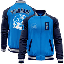 Load image into Gallery viewer, Custom Powder Blue Gray-Navy Bomber Varsity Letterman Two Tone Zipper Jacket