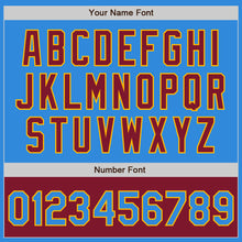 Load image into Gallery viewer, Custom Powder Blue Gold-Crimson Bomber Varsity Letterman Two Tone Zipper Jacket