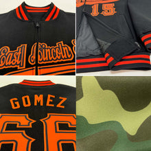 Load image into Gallery viewer, Custom Camo Black-Gold Bomber Varsity Letterman Salute To Service Zipper Jacket
