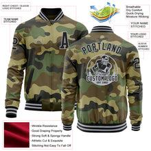 Load image into Gallery viewer, Custom Camo Black-Gray Bomber Varsity Letterman Salute To Service Zipper Jacket