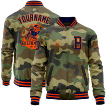 Load image into Gallery viewer, Custom Camo Navy-Orange Bomber Varsity Letterman Salute To Service Zipper Jacket